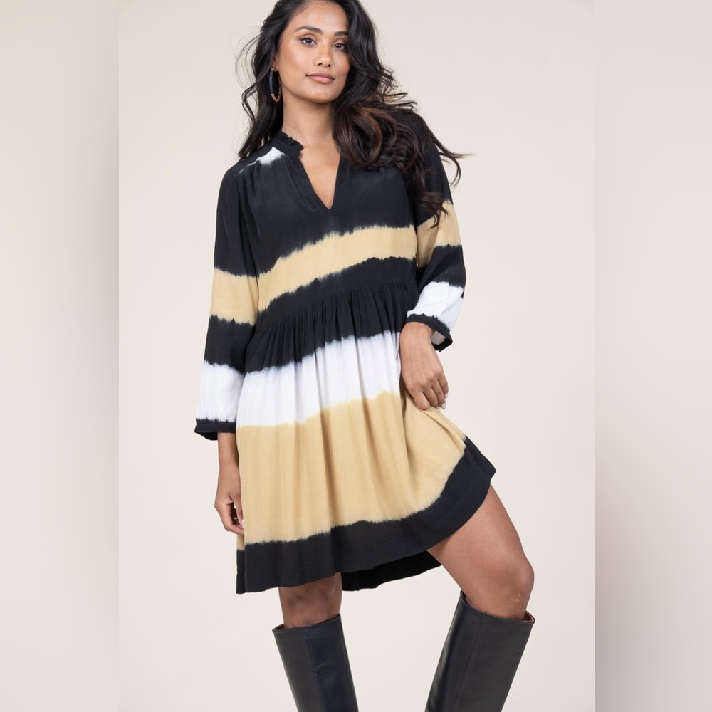 Ba&sh Vlada Black and Tan Tie-Dye Mini Boxy Loose Dress size XS